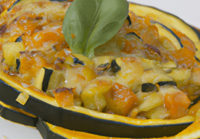 la Zucca gratinata con parmigiano e timo. Questo piatto è un connubio perfetto di sapori e consistenze, che renderà il vostro palato felice e soddisfatto. La Zucca gratinata con parmigiano e timo può essere servita come contorno o come piatto principale, accompagnata da una fresca insalata mista o del pane croccante.